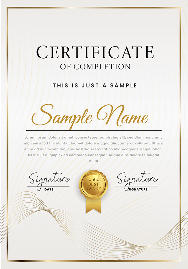 Not a real certificate just an example for firmseo BS7858